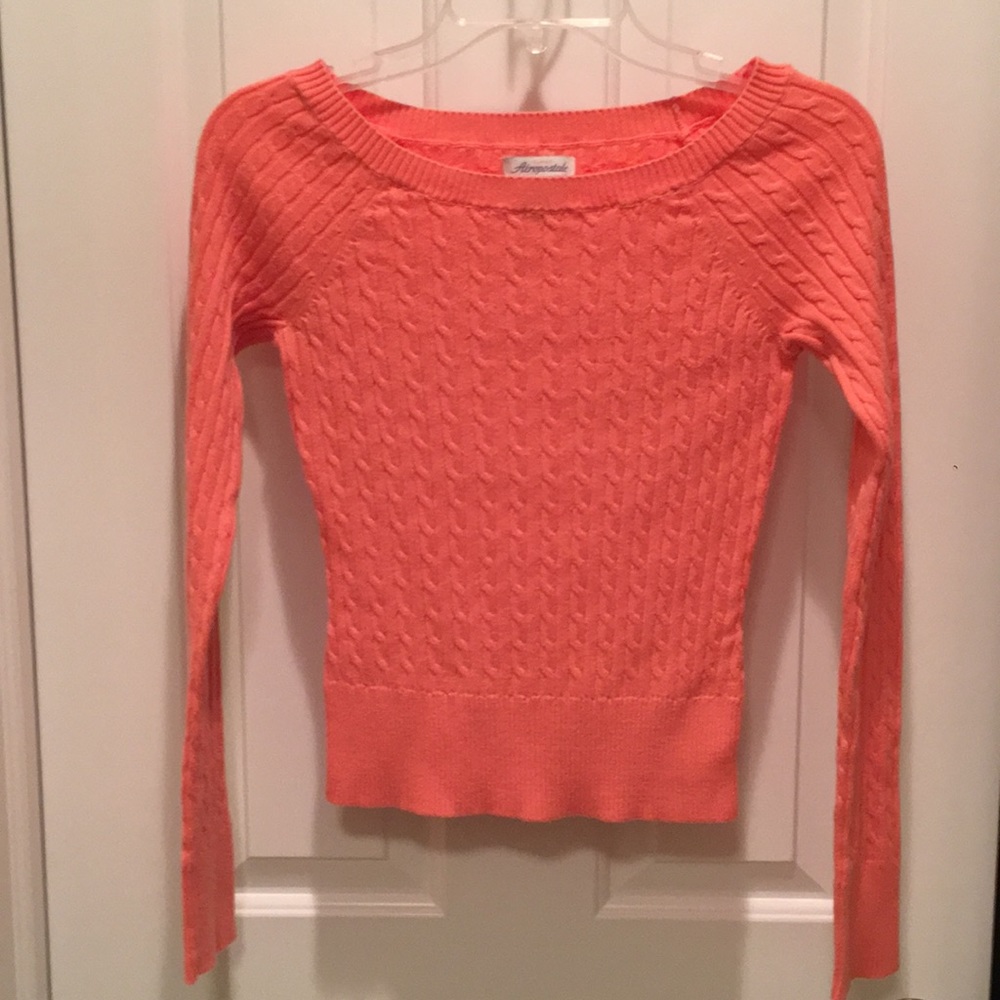 Aeropostale Coral Bateau Neck Cabled Sweater